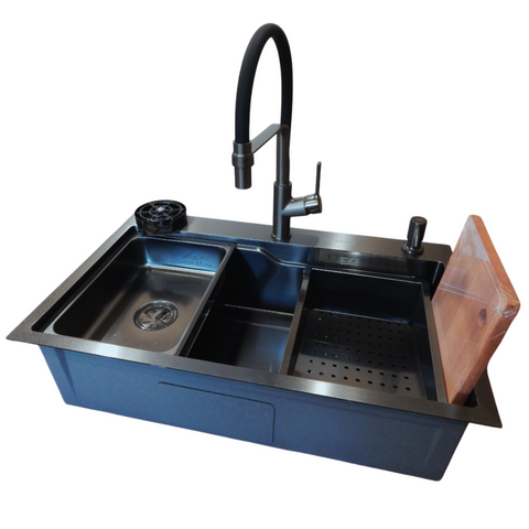 Комплект кухонної мийки Kraft HM 7546 NANO BLACK SM300 фото