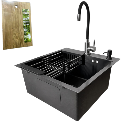 Комплект кухонной мойки Kraft -NANO BLACK 5050HM PVD SM30558 фото