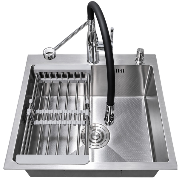 Комплект кухонной мойка Kraft KRF 5050 decor (3.0/1.0 мм)+Кухонный смеситель Kroner KRP Ersel - C03111BLK SM40320 фото