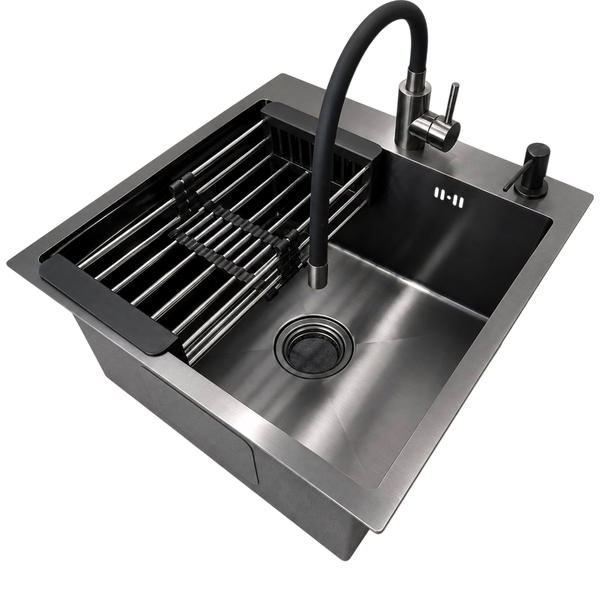 Комплект кухонной мойки Kraft -NANO BLACK 5050HM PVD SM30558 фото