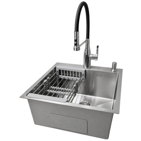 Комплект кухонной мойка Kraft KRF 5050 decor (3.0/1.0 мм)+Кухонный смеситель Kroner KRP Ersel - C03111BLK SM40320 фото