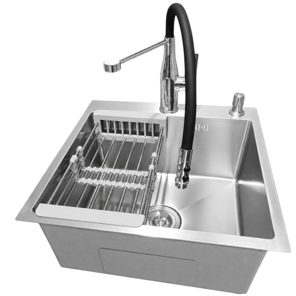 Комплект кухонной мойка Kraft KRF 5050 decor (3.0/1.0 мм)+Кухонный смеситель Kroner KRP Ersel - C03111BLK SM40320 фото