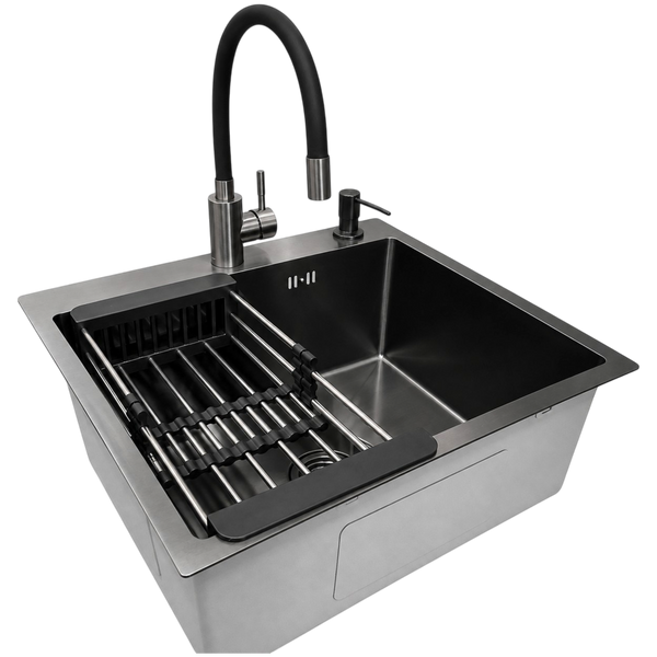 Комплект кухонной мойки Kraft -NANO BLACK 5050HM PVD SM30558 фото
