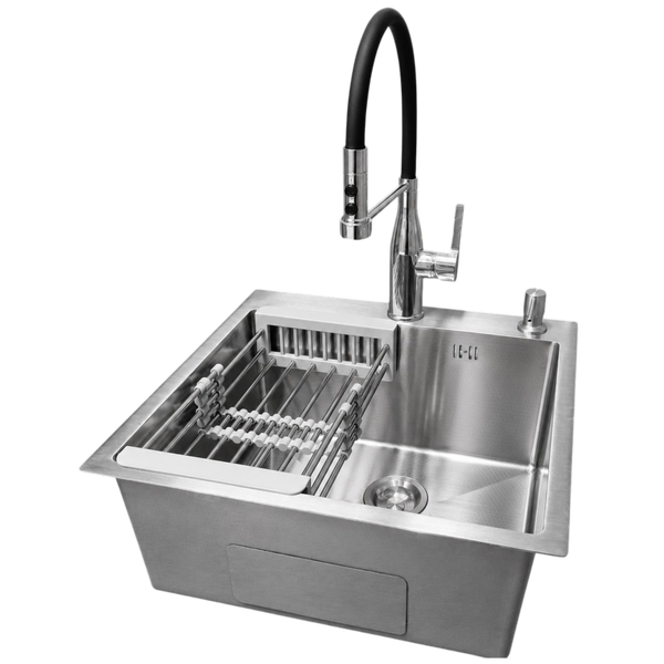 Комплект кухонной мойка Kraft KRF 5050 decor (3.0/1.0 мм)+Кухонный смеситель Kroner KRP Ersel - C03111BLK SM40320 фото