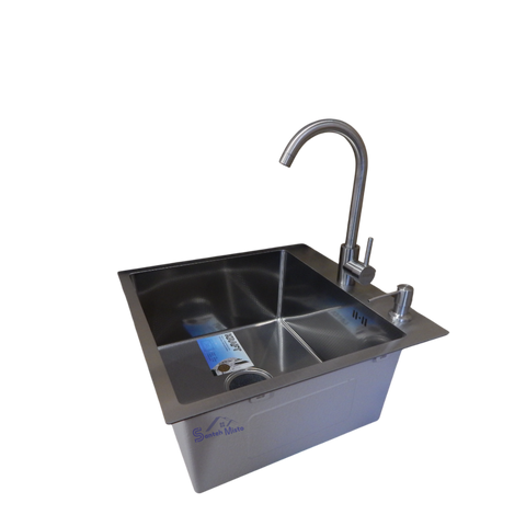 Комплект кухонної мийки Kraft HM 50х50 NANO BLACK (DECOR) PVD (3.0/1.0 мм) SМ044 фото