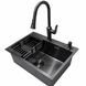 Комплект кухонной мойки Kraft NANO BLACK PVD HS60*45 (3.0/1.0 мм) декор SM2702 фото 2